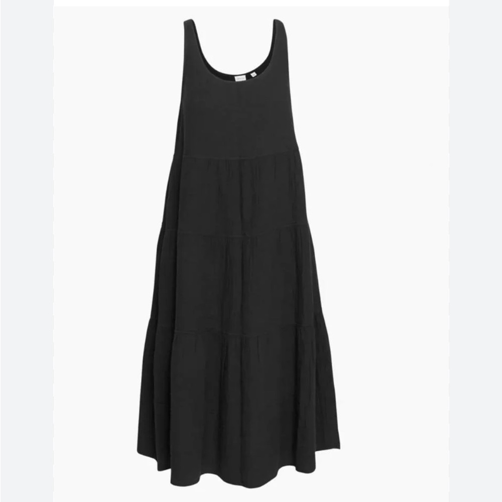 Aritzia Wilfred Firefly Midi Dress gauzy tiered black tank dress size xs